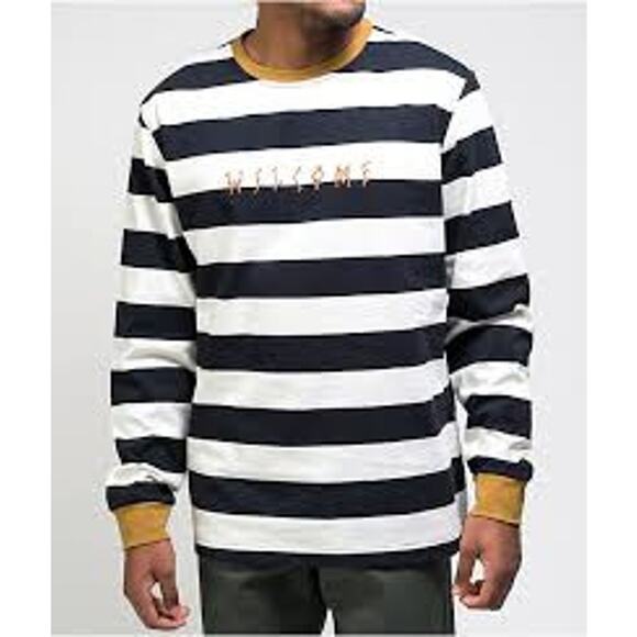 Welcome Thicc Stripe Black & Bone Knit Long Sleeve T-Shirt Mens Size Medium Punk - Picture 1 of 12